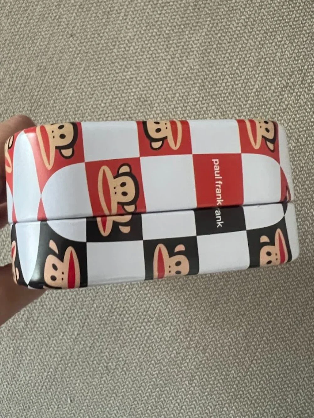 Paul Frank Red Black Checkered Monkey Metal Tin Pencil Case